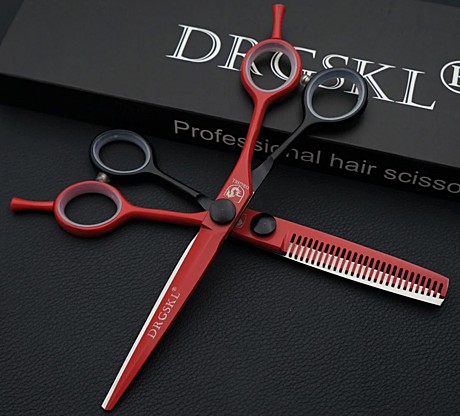 DRGSKL Комплект ножниц р-р 5.75 красно-черный сталь 440 (прямые+филировки+бритва)