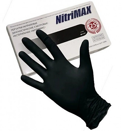 NitriMAX Перчатки нитриловые нестерильные р-р L черные 50 пар/уп.